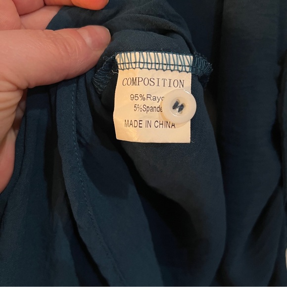 ODOSALI dark teal button up shirt with tab sleeves - Picture 4 of 5